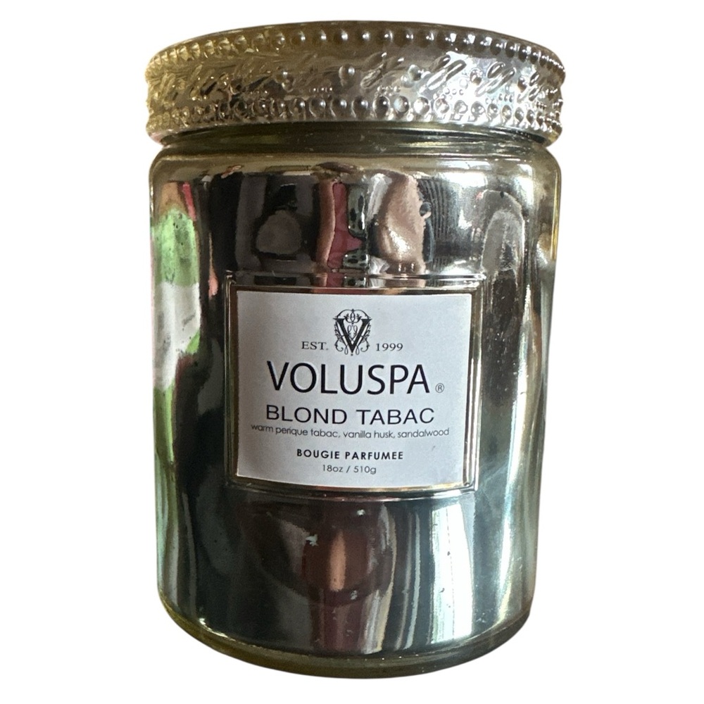 Voluspa Blond Tabac Candle in Shimmering Silver